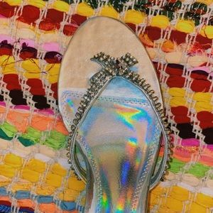 Silver/iridescent holographic heels in a size 6.5